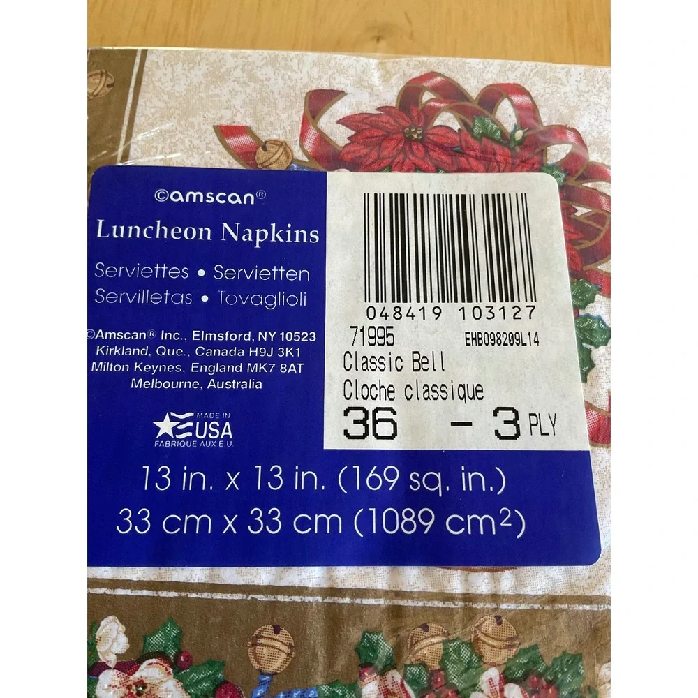 Amscan Classic Bell Christmas Luncheon Napkins 36 Count 3-Ply Holiday Poinsettia
